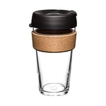 KeepCup Reusable Coffee Cup - Brew Tempered Glass and Natural Cork, L 16oz/454ml - Black