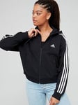 adidas Sportswear Womens Essentials 3 Stripe Full-zip Hoodie - Black/white, Black/White, Size 2Xs, Women