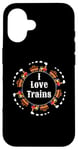 Coque pour iPhone 16 I Love Trains Train Track Jouet électrique Train Train Tee