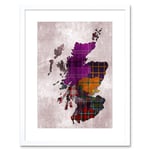 Scotland Map Scottish Clan Tartan Colour Inset Regions Modern Illustration Artwork Framed Wall Art Print 12X16 Inch