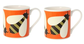 Set of 2 Orla Kiely Orange Busy Bee Bird Quite Big Large Mug - 400ml