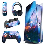 playvital Starry Sky Full Set Skin Decal for ps5 Console Disc Edition, Sticker Vinyl Decal Cover for ps5 Controller & Charging Station & Headset & Media Remote