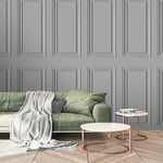 Rasch Wood Panel Wallpaper Wooden Panelling Effect Wallpaper Grey 283258