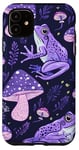 Coque pour iPhone 11 Violet Abstrait Tropical Grenouille et Champignon Cottagecore Art