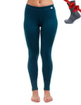 Merino.tech Laine Merinos Pantalon Femme - Respirante Merino sous Vetement Merinos Femme, 100% Mérinos Legging Laine Femme Mi-Lourd + Chaussettes en Laine mérinos (X-Large, 250 Deep Teal)