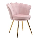 HOMCOM Fauteuil Coquillage Chaise Coiffeuse Fauteuil en Velours Fauteuil de Salon avec Pieds en métal doré pour Salon Chambre et Salle à Manger 67l x 64P x 77H cm Rose poudré