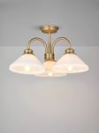 John Lewis Tula Opaline 3 Arm Semi Flush Ceiling Light, Matt Antique Brass