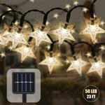 Warm white light 7 meters 50 lights 8 modes solar pentagram star full of stars LED star light string, for indoor and out