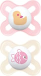 MAM Original Start Soother 0-2 Months (Set of 2), Baby Soother Made from Sustainable Material, SkinSoft Silicone Teat, with MAM Soother Case, Pink (Designs May Vary)