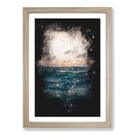 Big Box Art Ocean Beneath a Peach Sky Paint Splash Framed Wall Art Picture Print Ready to Hang, Oak A2 (62 x 45 cm)