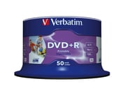 Verbatim – DVD+R, 16x, 4.7 GB/120 min, 50-pack spindel, AZO, printable (43512)