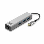 ACT AC7055 Adaptateur réseau LAN avec 3 Ports USB 3.0 SuperSpeed 5 Gbps, RJ45 Gigabit Ethernet 10/100/1000 Mbps, Argent