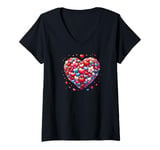 Womens Cute Heart with Flowers and Hearts for Valentine's Day V-Neck T-Shirt