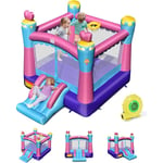 Château Gonflable Princesse avec Toboggan,Aire de Jeu Gonflable avec Panier de Basket,pour Enfants de 3 a 10 Ans Jusqu'a 135KG 265 x 334 x 250 cm