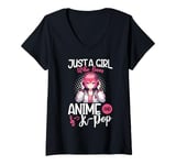 Womens Just a Girl Who Loves Anime and K-Pop Anime Merch Japanese V-Neck T-Shirt