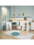 Stompa Uno S Plus Mid-Sleeper with White Headboard, Pull-Out Desk and 2 Door Cube Unit