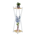 Relaxdays Étagère à Plantes, 2 Surfaces Effet Bois, Tabouret Moderne Fleur, HLP : 99x29x29 cm, Colonne, Blanc-Brun Clair