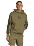 adidas Essential Three Stripes Fleece Hoodie, Olive Strata/Black