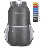 ZOMAKE Sac a Dos Pliable Ultra Léger - Sac à Dos Pliable De Randonnée Petit Packable Daypack 20L pour Femme Homme Sports Et Plein Air(Gris Moyen)