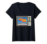 Femme Bomberman Écran TV rétro Gamer Explosion Classic 90s Arcade T-Shirt avec Col en V