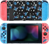 Housse De Protection Pour Switch,Clear Glitter Dockable Hard Coque Switch Lovely Cartoon Protector Shell With 2 Soft Joycon Cover And 2 Capuchon Joystick Switch,Monstres Bleus