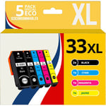 123CONSOMMABLES - 33XL - Pack 5 Cartouches d'encre Compatible pour Epson 33 XL pour Expression Premium XP-540 XP-530 XP-830 XP-7100 XP-900 XP-640 XP-630 XP-635 XP-645