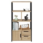 WOLTU 7 Étagère de Rangement avec Armoire et tiroirs,étagère de Cuisine étagère de Bureau en métal et MDF 58x24x120cm,Chêne Clair RGB09hei