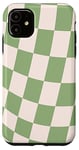 Coque pour iPhone 11 Sage Green Classic Checkered Checker Checkerboard Wavy