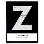 Zhoukou China City Map Modern Typography Stylish Letter Framed Word Wall Art Print Poster for Home Décor