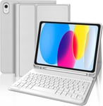 Étui De Protection Pour Ipad 10 Génération Avec Clavier - Clavier Qwertz Amovible - Clavier Bluetooth - Étui De Protection En Cuir Synthétique Pour Nouvel Ipad 10 2022 10,9"" - Gris Clair