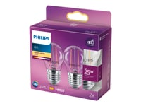 Philips - Led-Glödlampa Med Filament - Form: P45 - Klar Finish - E27 - 2 W (Motsvarande 25 W) - Klass E - Varmt Vitt Ljus - 2700 K (Paket Om 2)