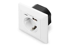 DIGITUS Prise encastrée avec Chargeur USB - 2 Prises (USB-A & USB-C) - 5V / 2,8A Total - 250V 50Hz - Blanc