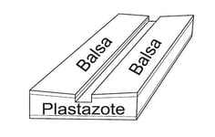 Spennbrett av balsatre og plastazote - Vinklet, mellomrom 14.0mm, listebredde 70mm, 30cm lengde