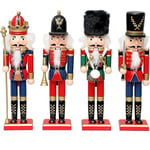 4-pack, Nötknäppare Soldat Kung Klassisk Figur, 30 cm Nötknäppare i Trä Staty Original, Nötknäppare Soldat Jul för