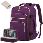 LOVEVOOK Travel Backpack Cabin Size for Women, 40L Carry On Backpacks for Airplanes, Waterproof 17.3 Inch Laptop Rucksack Bag, Flight Approved Ryanair Easyjet 45x36x20 Underseat Cabin Bags, Purple