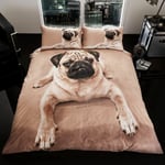 Pug Dog King Size Duvet & Pillowcase Set Puppy Photoprint Reversible Bedding