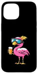 Coque pour iPhone 15 Flamant rose amusant avec bière | BD Apres Ski