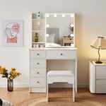 Dressing Table LED Light Mirror Shelf Drawers Storage Stool Dresser Makeup Desk