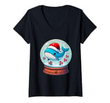 Womens Blue Whale Santa Hat Christmas Snowball Xmas Festive Holiday V-Neck T-Shirt