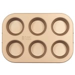 RRussell Hobbs® Opulence 6 Cup Non-Stick Muffin Tray, Baking Tin for Yorkshire Puddings, Pies, Cupcakes, Easy Clean, PFOA Free, Oven Safe to 220 Degrees, Carbon Steel, Gold, RH02151GEU7