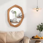 Miroir Mural Décoratif Miroir en Forme Irrégulière avec Réflexion HD Claire Cadre en Bois Naturel