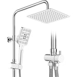 Rainsworth Colonne de Douche sans Mitigeur, Douche Set avec inverseur, Acier inoxydable tête de douche 20 * 20 cm, pommeau de douche de 3 Jets, Douche à Pluie Réglable en Hauteur, Chromé