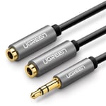 cable ugreen 3,5 mm repartiteur casque mini jack aux 20cm (2 x sortie audio) argent (10532)