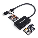 Integral 4-in-1 Memory Card Reader - SD, microSD, Compact Flash, Memory Stick Duo & Pro Duo | USB 3.2 Gen 1 Type A Cable with USB C Adapter | For PC, laptop, smartphones, iPhone 15, MacBook & more