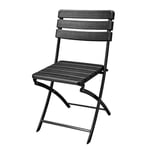 Perel Chaise Pliante Noire, Assise et Dossier Aspect Bois, Cadre métallique Robuste, Plastique, résistante aux intempéries, Chaise Pliante pour Jardin, Balcon, terrasse, Camping, Max. 130 kg