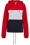 Urban Classics Women's Ladies Color Block Sweat Pullover Hooded Sweatshirt, Firered/Navy/White, S