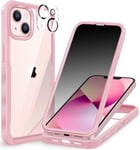 Anti Espion Coque Iphone 14 / Iphone 13, Avec Protection ?Cran Verre Tremp? Anti Espion Et Protecteur Cam?Ra [9h Hd] 360? Antichoc T?L?Phone Housse Double Face Case Int?Grale Etui - Rose