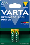 VARTA Recharge Accu Power AAA batteri 800 mAh, 2-pakning