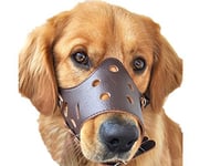 Museau de Chien Anti-écorce Résistance à la Piqûre Bouche D'animal Training Puppy Mouth Muzzles for Dog Cuir avec Boucle (Marron, XL)