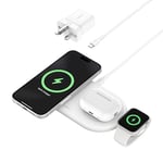 Belkin BoostCharge Pro 3-in-1 Wireless Charging Pad with Magnetic Qi2 15W, Fast Charging iPhone Wireless Charger Compatible with iPhone 16 Series, AirPods, Apple Watch & More - White